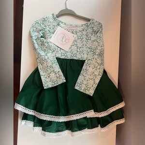 Girl August Green Damask dress. Size 8 months.